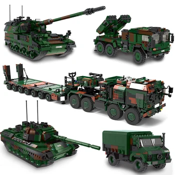 O Militar de alta tecnologia Arma do Exército alemão Leopard 1 PZH2000 Canhão Lars-2 Foguete Carro Blindado Blocos de Construção WW2 Tijolos Brinquedos