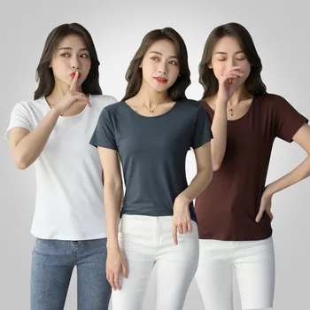 O verão da Mulher manga Curta T-Shirt Trecho Modal Tops Tee Fêmea Macio e Confortável T-shirts coreano Mulheres de Roupas