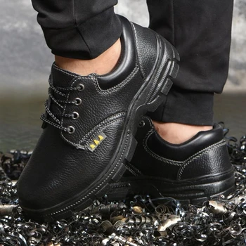 Ocos de Calçados de Segurança de Proteção de Aço Única de Aço Toe Sapatos de Trabalho Couro Moda masculina Preto Botas, Plataforma, Botas de Segurança para Homens 1