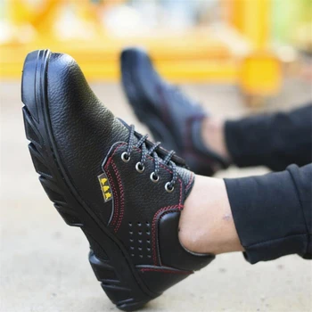 Ocos de Calçados de Segurança de Proteção de Aço Única de Aço Toe Sapatos de Trabalho Couro Moda masculina Preto Botas, Plataforma, Botas de Segurança para Homens 3