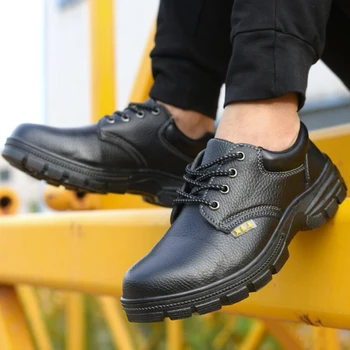 Ocos de Calçados de Segurança de Proteção de Aço Única de Aço Toe Sapatos de Trabalho Couro Moda masculina Preto Botas, Plataforma, Botas de Segurança para Homens 4
