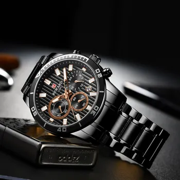 Ouro Relógio 2022 De Relógios De Luxo, Para Homens De Quartzo Cronógrafo Esporte Impermeável Homem Observa Militar De Moda Relógio De Pulso De Aço Inoxidável 0