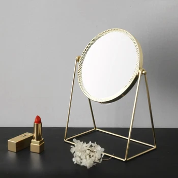 Ouro Retro Ferro Forjado Desktop Espelho De Maquilhagem Europeia De Um Único Lado Do Espelho Portátil Espelho De Maquilhagem Ornamentos De Jóias