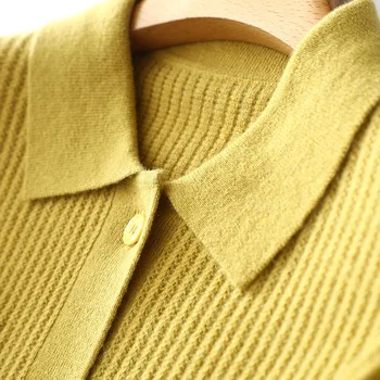 outono de novos estilos de 100% cashmere cardigan da mulher de malha com nervuras gola pólo descontraído outerwear europa moda casual curta jaqueta 1