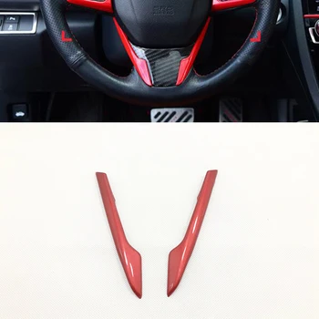Para Honda Civic 10 de 2016 2017 2018 Plástico ABS Vermelho Carro volante Botão moldura Tampa do Protetor de Acessórios, estilo carro 2pcs