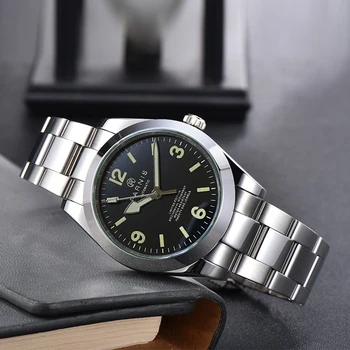 Parnis 40mm Mostrador Preto, Automático, Mecânico Homens Relógios de Vidro Safira Relógio de Aço Inoxidável Para Homens reloj hombre