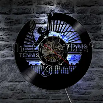  Partida de tênis disco de Vinil Relógio de Parede Moderna da Parede do DIODO emissor de Luz de Esporte Jogador de Tênis com Iluminação Decorativa Para o Tênis Amante de Dom 0