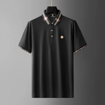 polo de High-end designer da marca bordado camisa masculina casual de negócios Lapela superior de Verão do Algodão de Manga Curta T-Shirt dos homens de moda