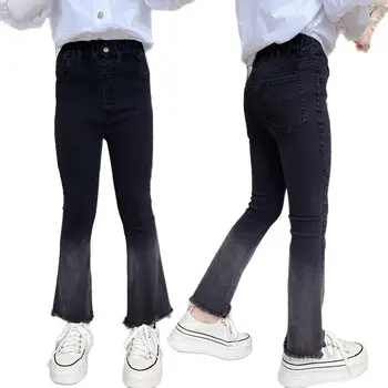 Preto Meninas Adolescentes Slim Jeans Estilo Coreano Meados De Cintura Corresponder Calças Jeans Primavera, Outono, As Crianças Flare Jeans Calças Adolescente Roupas 0