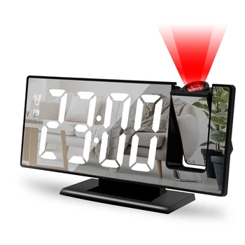 Projeção 3D Relógio Despertador Repetir Maior Espelho de LED Visor do Relógio de Temperatura de Brilho Automático Quarto Relógio de Cabeceira