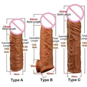 Realista Preservativos Para Homens Reutilizáveis Pênis Manga Para O Sexo Masculino Extender Vibrador Potenciador De Ampliação Do Preservativo Masculino Pau Brinquedos Sexuais 0