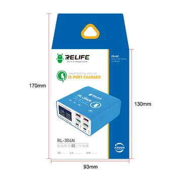 Relife RL-304N 87W Eficiente Carga Rápida Sem a necessidade de um Adaptador de Super Poroso Smart Display Digital 6 Porta Carregador 5