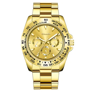 Relógio de forma Popular de Ouro Relógio masculino Relógio masculino Faixa de Aço de Negócios, Relógio Luminoso Quartz Lazer Relógio Masculino
