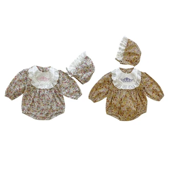 Romper do bebê & Bonnet Chapéu de 2 peças do Conjunto de Macacões 0-3Y Criança Conjunto de Roupas de Meninas 0