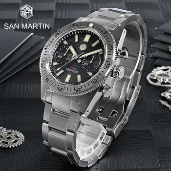 San Martin, Homens de Negócios, Relógio de Discagem Sunray Gaivota ST1901 Manual de Cronógrafo Mecânico C3 Luminosa Safira 10Bar Relógio masculino 0