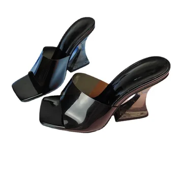 Sandels Chinelo Transparente Mulheres De Verão Crystal Beach Sapatos De Salto Alto Clara Macio De Moda Ao Ar Livre 0