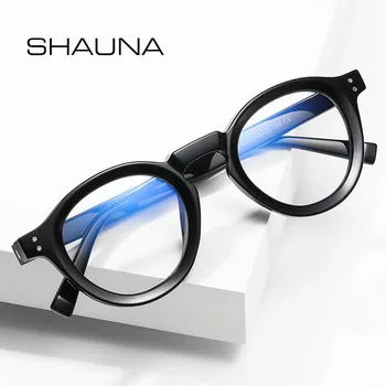 SHAUNA Anti-Luz Azul Mola Dobradiça TR90 Retro Rebites Redondos Armações de Óculos da Moda de Computador Óptico Óculos 2