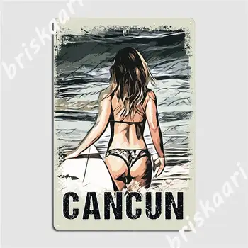 Surfar Em Cancun, México Placa De Metal Cartaz Pub Bar Club Criar Cartaz De Estanho Sinal De Cartazes 0