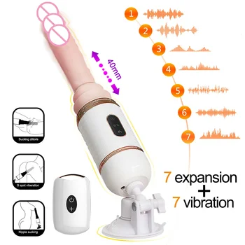 Telescópico Vibrador Vibrador Automático De Ventosa Aquecida Realista Pênis, Masturbador Feminino Sexo Máquina De Brinquedos Sexuais Para Mulheres Adultos