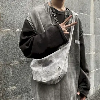Tendências escuro high street hip-hop personalidade respingo de tinta tie-dye saco de ombro messenger bag homens cruz saco de corpo de mulher