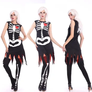 Traje de Halloween, máscaras de zumbis fantasia de horror esqueleto esqueleto de roupa feminina roupas de cosplay festa do espírito 0