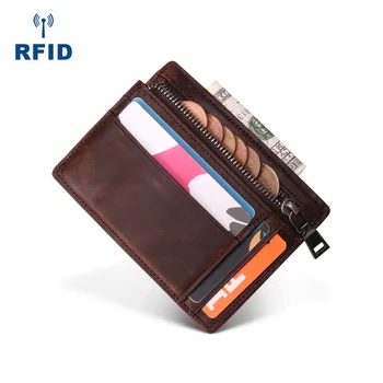 Transfronteiriços de Novo RFID de Couro do Cartão Titular Vários Slots de Cartão Pacote de Documentos do Titular do Cartão Bolsa da Moeda Multifuncional Zíper Sma