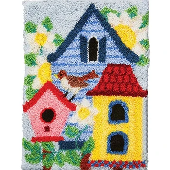Trava do gancho tapete kit com padrão impresso Flor fazê-lo sozinho Tapete de crochê Tela de bordado Artesanato para adultos Tapeçaria