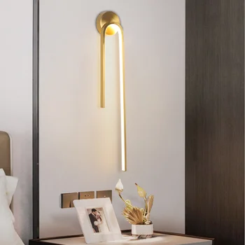 Tudo de cobre de luz de luxo pós-moderna-de-cabeceira lâmpada de parede minimalistas quarto sofá da sala de TV fundo de casa simples e moderno 1