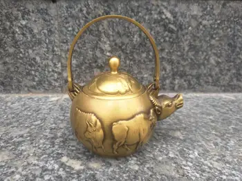 Velho Chinês de cobre vaca bule de chá,a Decoração,coleção &Adorno,frete Grátis