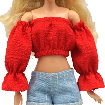 Vermelho Moda Princesa Top de Manga Shorts Jeans Roupas para a Boneca Barbie Roupa Roupas de 1/6 BJD Bonecas Acessórios 1