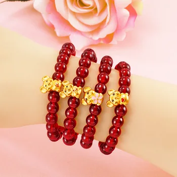 vermelho pedra natural Mouse natal, ano bracelete para mulheres feito a mão frisada pulseira de forma simples signos do Zodíaco, pingente pulseiras
