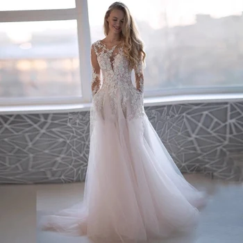 VIKTORIA Vestido de Noiva Elegante 2022 Boho O-pescoço Mangas compridas, Uma linha de Apliques Assoalho-comprimento de Vestidos de Noiva Personalizados Fazer o Vestido Noiva 0