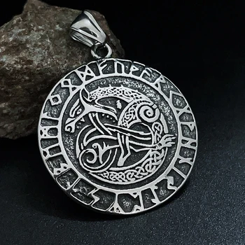 Vintage Viking Rune Ouroboros Colar Para Homens De Aço Inoxidável Nórdico Odin Trindade Pingente Do Motociclista Amuleto De Jóias De Moda