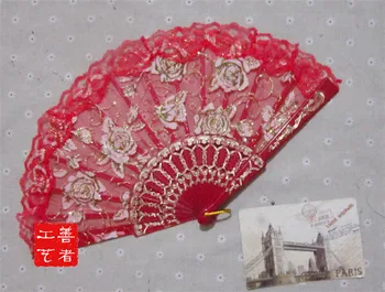 [ Voar Da Águia ] Chinês Vintage Vestido De Fantasia De Festa A Fantasia Do Casamento De Dança De Dobramento Do Laço Mão De Vermelho Fã