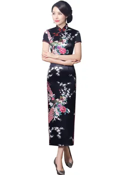 Xangai História Artificiais de Seda Qipao Longo Chinês Vestido vintage estilo chinês vestido Chinês Oriental vestido Vintage cheongsam