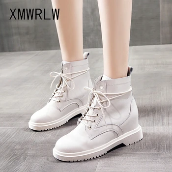 XMWRLW de Couro Genuíno Mulheres de Outono Sapatos Escondidos Calcanhar Ankle Boots Para as Mulheres 2020 Inverno Quente Luxuoso Senhoras Tornozelo Botas Sapatos 0