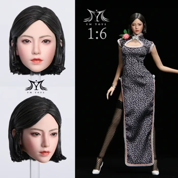 YMT047 1/6 Menina Asiática de Cabeça Esculpida Leopard Cheongsam Definir o Modelo De 12 polegadas Feminino Bronzeado Figura de Ação