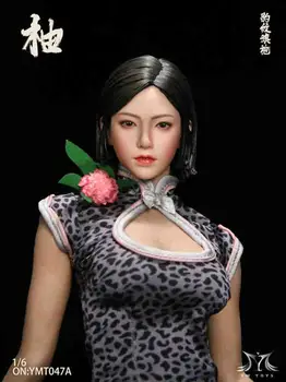 YMT047 1/6 Menina Asiática de Cabeça Esculpida Leopard Cheongsam Definir o Modelo De 12 polegadas Feminino Bronzeado Figura de Ação 2