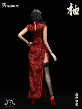 YMT047 1/6 Menina Asiática de Cabeça Esculpida Leopard Cheongsam Definir o Modelo De 12 polegadas Feminino Bronzeado Figura de Ação 5