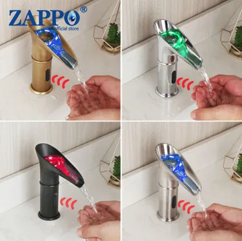 ZAPPO Automática do Sensor de Toque a Mão Griffin Níquel Escovado Torneira da Pia do Banheiro de Bronze Sólido Bacia do Dissipador Misturador do Torneira da Cachoeira
