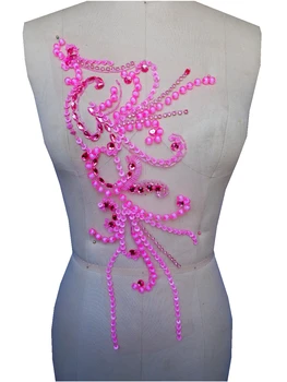 zbroh Nova e pura feitos à mão apliques de strass 42*25cm costurar em cristais rosa patches de guarnição para vestido acessórios de DIY 0
