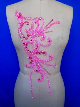 zbroh Nova e pura feitos à mão apliques de strass 42*25cm costurar em cristais rosa patches de guarnição para vestido acessórios de DIY 1