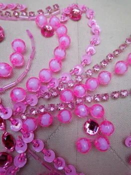 zbroh Nova e pura feitos à mão apliques de strass 42*25cm costurar em cristais rosa patches de guarnição para vestido acessórios de DIY 3