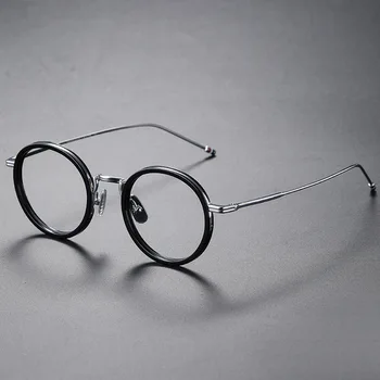 Zerosun de Titânio Óculos de Leitura Masculino da Marca de Óculos com Armação de Homens, Mulheres Anti Azul Redondo Pequeno Preto, Óculos de Prescrição médica 0