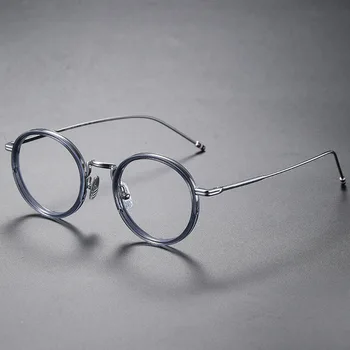Zerosun de Titânio Óculos de Leitura Masculino da Marca de Óculos com Armação de Homens, Mulheres Anti Azul Redondo Pequeno Preto, Óculos de Prescrição médica 3