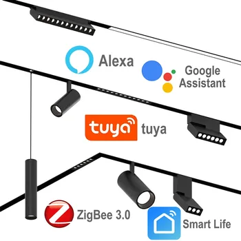 Zigbee Tuya Inteligente Dimmable Magnético Luzes de Pista de 48V Alexa Google Assistente de Voz da Linha de Controle Remoto Lâmpada Spot de Trilho Led Lâmpada