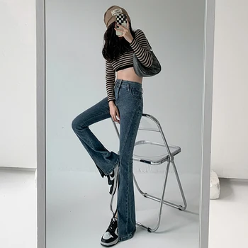 ZOENOVA Y2K Flare Jeans Vintage Cintura Baixa Tendência de Divisão Calças Estética Streetwear Casual Demin Calças para Mulheres coreano Jean 106cm