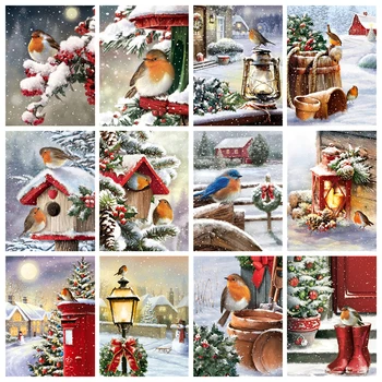 ZOOYA 5D DIY Diamante Pintura de Natal Pássaro Plena Praça Redonda Broca de Diamante Bordado de Neve, Árvore de Ponto de Cruz, Kits de Decoração para Casa