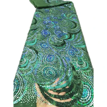 África Do Laço De Tecido Diy Design De Vestido Verde Lantejoulas Africana Tecido De Renda 2021 Lantejoulas Tule Tecido Do Laço Para Nigeriano Net Costurar O Vestido 0